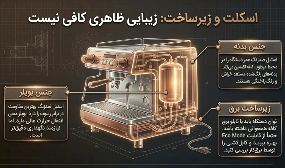 جنس بدنه و قطعات داخلی دستگاه اسپرسوساز صنعتی